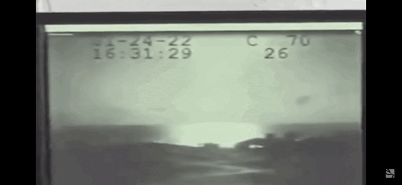 A video purportedly showing flight deck footage of the crash of a U.S. F-35C jet fighter on the USS Carl Vinson aircraft carrier on Jan. 24, 2022.