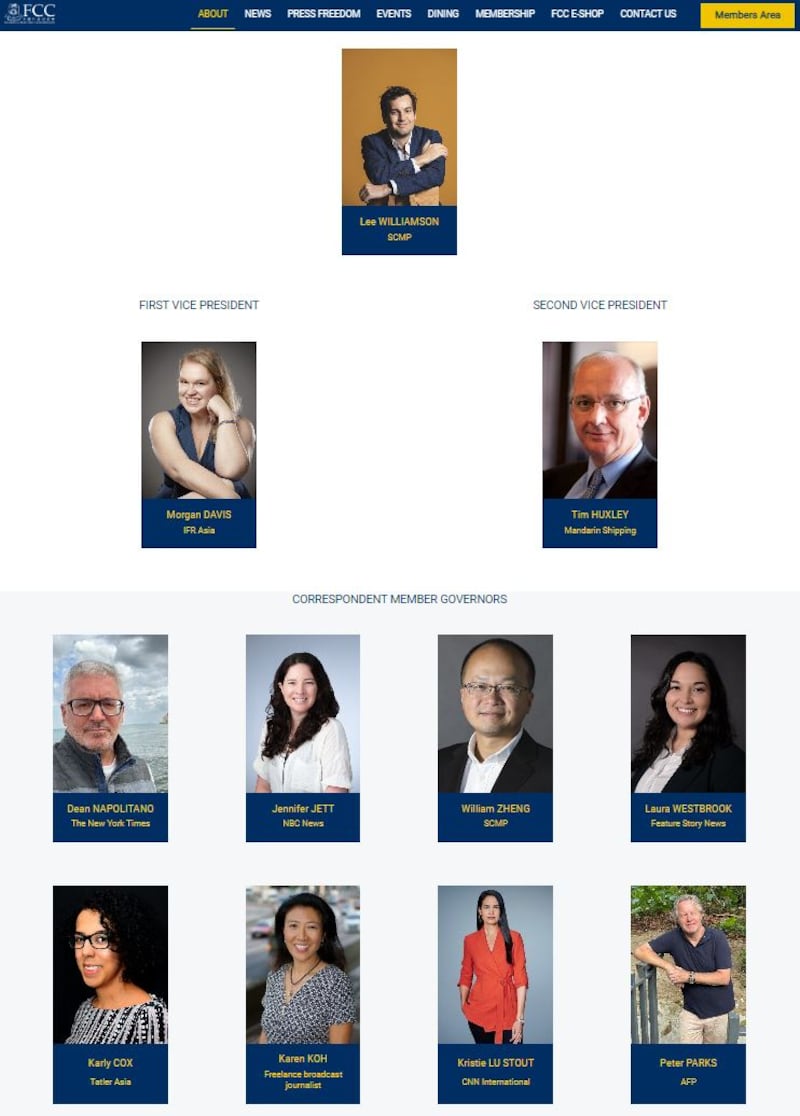 CNN未有回覆本台查詢,但其駐港記者擔任香港外國記者會董事多年。FCC新任主席Lee Williamson亦未有回覆外媒避談工會事宜是否反映風險憂慮。(FCC網頁截圖)
