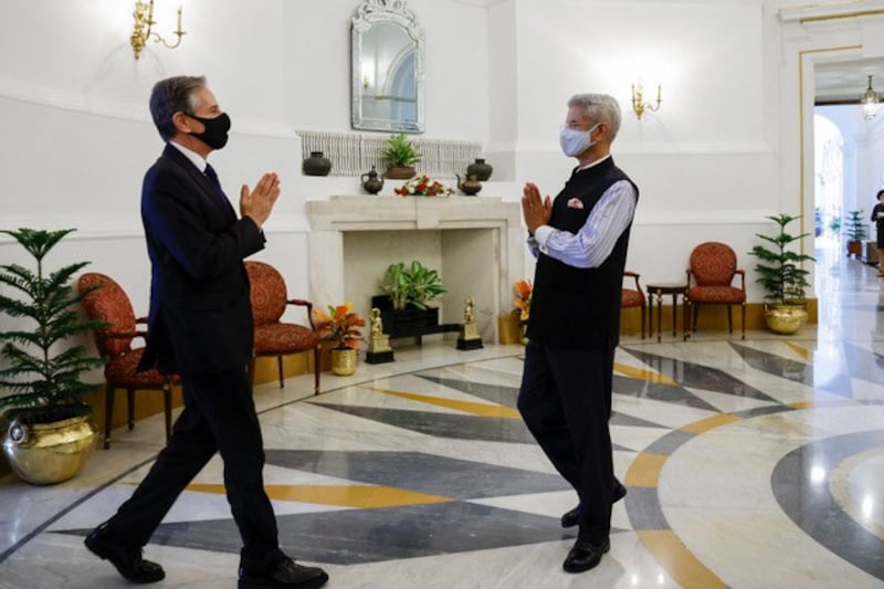 布林肯访问印度,推进四方对话QUAD合作。(法新社)